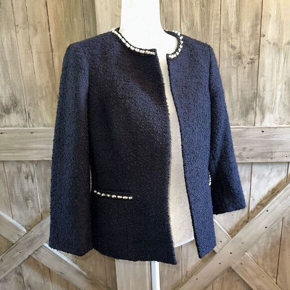 Kasper Boucle Textured Pearl Embellished Tweed Jacket Blazer - Picture 1 of 6